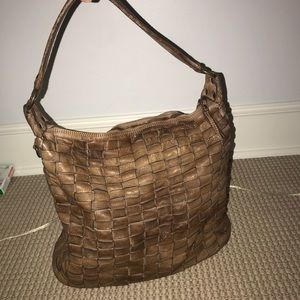 Woven Italian Leather Brown Shoulder Bag